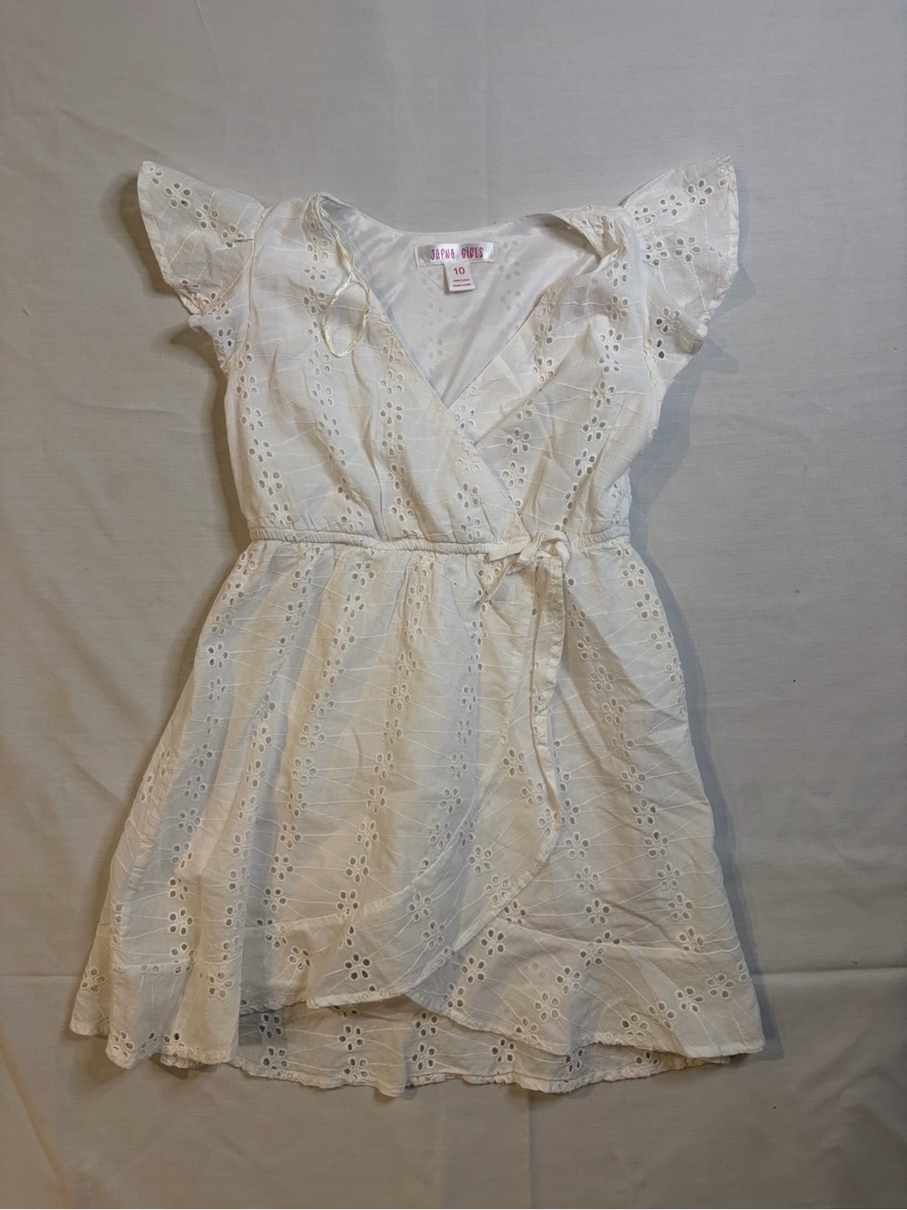 Japna White Eyelet Wrap Dress for Girls